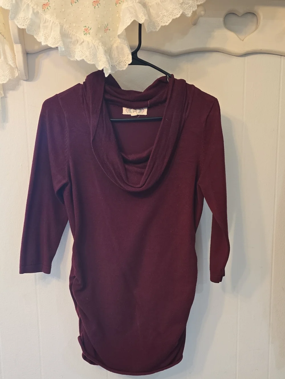 Pink Rose Maroon Cowl Neck Tunic Sweater
